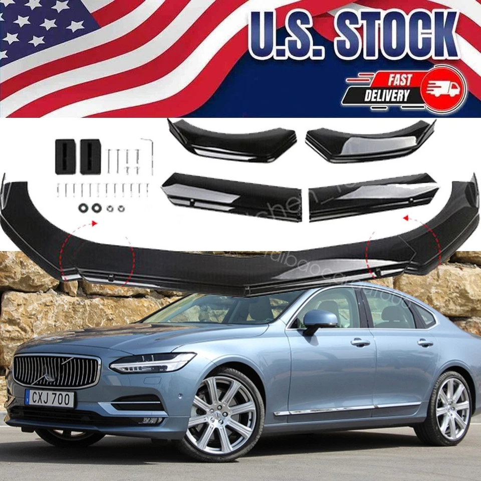 4x Glossy Black Front Bumper Lip Spoiler Chin Splitter For Volvo S40 S60 S70 S80 Foto 1 de 4