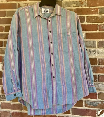 Hombre Vintage Pastel Rayas Manga Larga Abotonada Estilo Años 90 Talla L Usado en Excelente Condición Foto 1 de 4