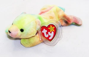 TY BEANIE BABY SAMMY DER BÄR TIE DYE SITZSACK PLÜSCH MIT ETIKETT & SCHUTZ 1999 - Bild 1 von 4