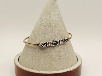 Luca + Danni Claddagh Bangle  Gold & Silver With Green Heart 7" Regular 💚 - Image 1 of 4