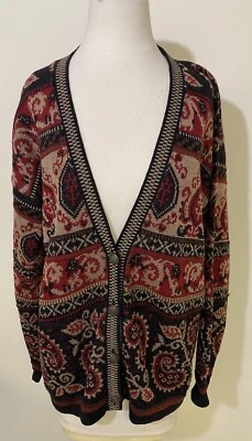 Vintage Pendleton Red Black Tan PAISLEY Wool Cardigan Sweater USA Large Oversize Foto 1 de 4
