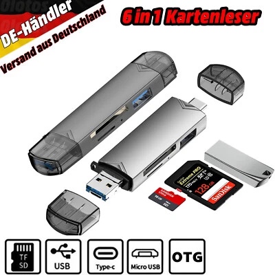 Kartenleser 6 in 1 SD Speicherkartenleser USB 3.0 Typ C Micro USB OTG TF XC MMC - Bild 1 von 4