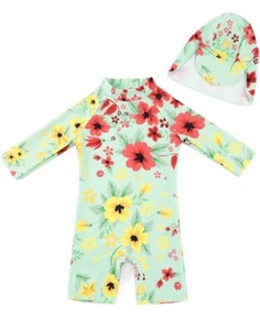 Baby/Toddler Girl One Piece Zip Sunsuits With Sun Hat UPF 50+ Color: LIGHT GREEN - Picture 1 of 7