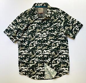 5.11 Tactical Camo Maze Shirt Snap Up Mens Size Small SS Green Tan (HOLE)