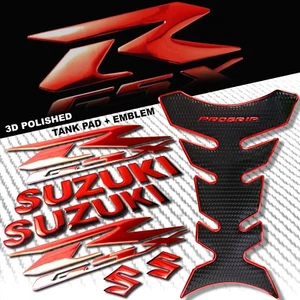CHROMED RED PRO GRIP FUEL TANK PAD+8" 3D SUZUKI LOGO+GSXR FAIRING EMBLEM STICKER - Picture 1 of 9