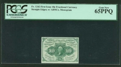U.S.  1862-63 10 CENTS FRACTIONAL CURRENCY FR1242 CERTIFIED PCGS GEM NEW-65-PPQ - Image 1 of 2