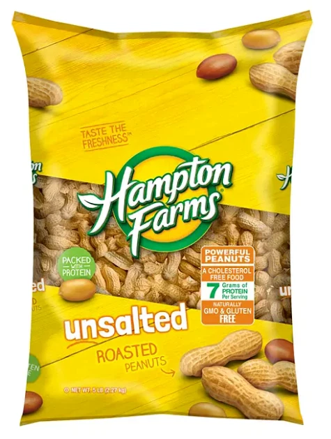 Hampton Farms Unsalted In-Shell Peanuts High-Protein Snacks 5 lbs. 2 Pack