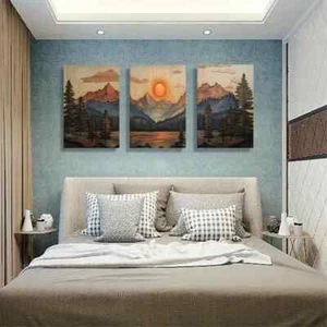 3pcs Mountain Sunset Landscape Nature Perfect Wall Art Canvas Framed 50x70cm - Picture 1 of 3