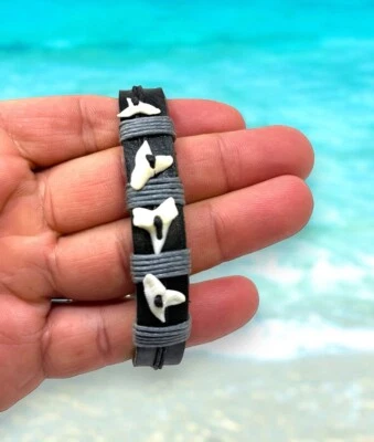 Shark Bracelet Shark Tooth Bracelet White Shark Cuff Bracelet Bangle Adjustable - Image 1 of 4