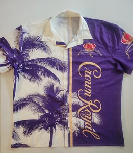 Crown Royal Button Up Shirt Mens 2XL Purple Palm Tree All Over Print Whiskey XXL - Picture 1 of 8