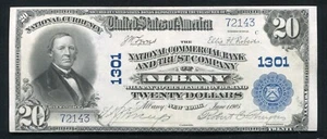 1902 $20 NATIONAL COMMERCIAL BANK & TRUST CO. ALBANY, NY CH. #1301 UNCIRCULATED - Picture 1 of 2