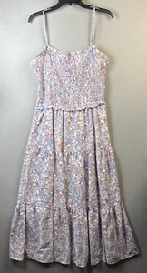 Hayden Los Angeles Smocked Bodice Midi Dress Size L Floral Pastel Farm Fairy Euc - Picture 1 of 15
