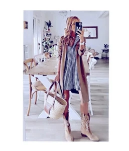 Women's Gingham Long Sleeve Button Down Casual Loose Flowy Swing Dress SZ S,M,L - Picture 1 of 8