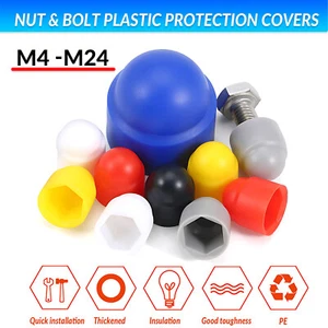Coloured Plastic Nut & Bolt Cover Dome Cap Hexagon Head Hat Protection Covers - Picture 1 of 25