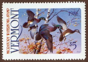 US Sc 1 Multi $5.00 No Gum 1986 Vermont State Waterfowl Hunting Permit Stamp - Picture 1 of 1