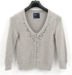 American Eagle Cardigan Sweater Womens Medium Gray Rhinestone V-Neck Angora AEO - Picture 1 of 13