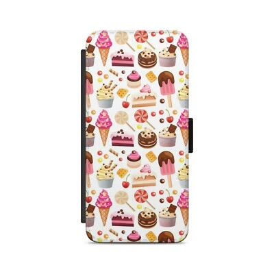 Cupcake Ice Cream Lollipop Art Pattern Flip Wallet Phone Case for iPhone Models - Image 1 of 2