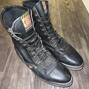 Justin Boots Handmade Black Leather Work Boots Men's 12D 0763 Made in USA