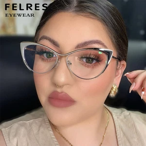 Gafas de lectura de metal ojo de gato para mujer lentes transparentes anti luz azul nuevas - Imagen 1 de 18