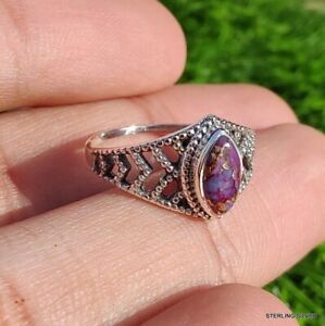 PURPLE COPPER TURQUOISE GEMSTONE 925 STERLING SILVER HANDMADE RING