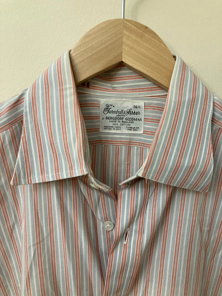 GUC TURNBULL & ASSER Dress Shirt Grey/Orange/White Striped 16.5/42 - Image 1 of 4