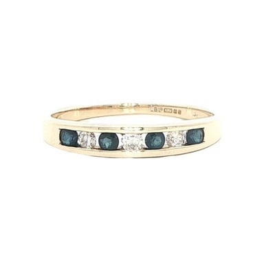 9ct Gold Diamond and Sapphire Channel Set Band Ring - Image 1 of 3