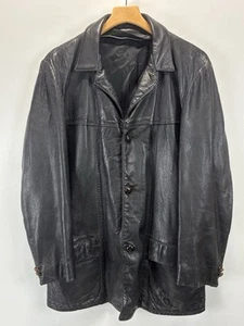 Chaqueta Blazer de Cuero Negra Sin Marca de Colección Bolsillos para Hombre 45” Pecho - Imagen 1 de 7