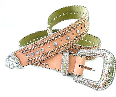 Cinturón de cuero tachonado con estrás de cocodrilo imitación vaquera occidental Foto 1 de 4