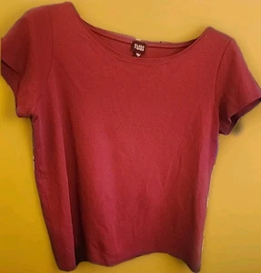 EILEEN FISHER Top Large Stretch Cotton Short Sleeve Maroon New A125 Excellent - Picture 1 of 7