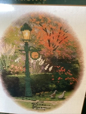 Thomas Kinkade Embellished Cross Stitch The Lamppost With Clock - Image 1 of 4