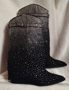Nuevo MADDEN GIRL Talla 8 JOE-R Estrás Puño Cuña Bota Vaquero Western Negro - Imagen 1 de 6