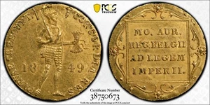 Netherlands Utrecht Mint 1849 Gold Ducat PCGS AU55 Rare 2 Finer - Bild 1 von 3