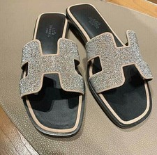 HERMES ORAN SANDAL Crystal Powder Gris Argenta Bois De Santal US7.5 EUR 37.5