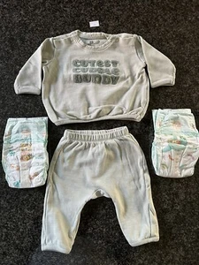 2er Set H & M 1 Hose + 1 Pullover Pulli mint Gr. 56 + 2 Pampers Gr. 2 - Bild 1 von 3