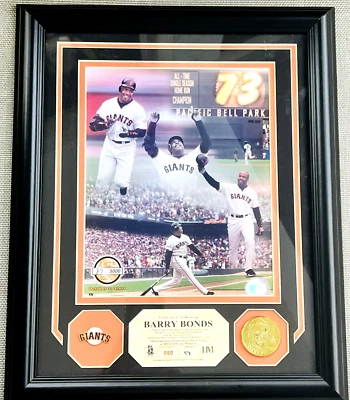 Barry Bonds SF Giants  Plaque 24Kt Gold Medallion and Giants Pin LIMITED 80/273 - Image 1 of 4