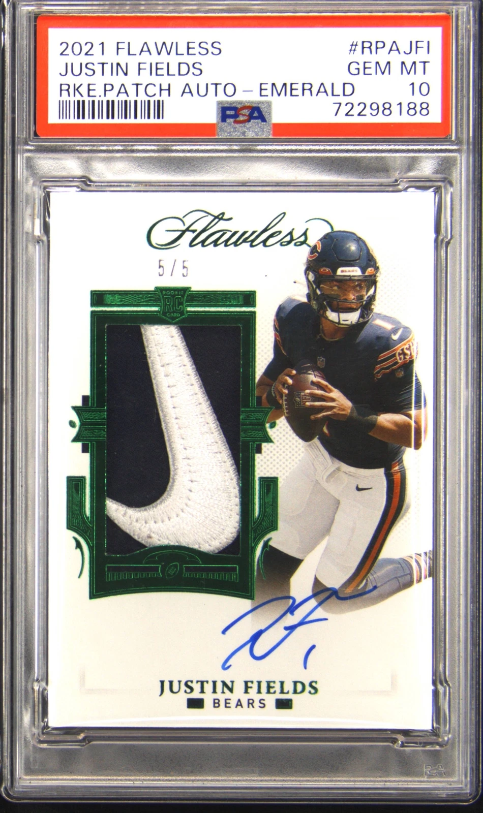 Justin Fields 2021 Flawless #RPA-JFI Rookie Patch Auto - Emerald (/5 ...