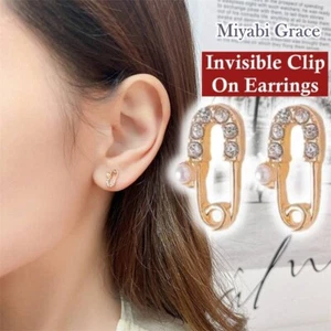 Pendientes con clip invisible pequeño pasador de seguridad oro perla cristal clip de estrás - Imagen 1 de 18