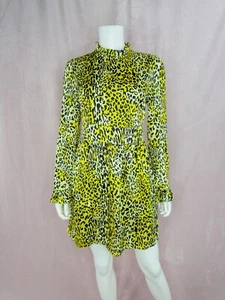 Baum Und Pferdgarten Womens 100% Silk Yellow Leopard Mini Dress Size 6 Designer - Picture 1 of 8