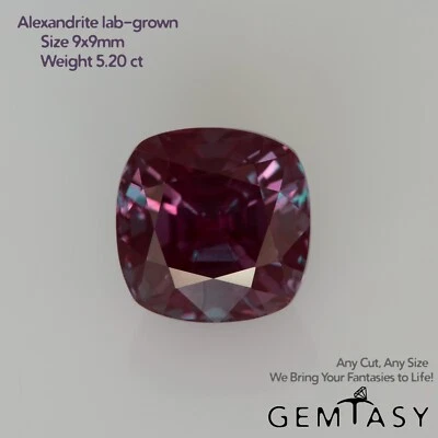 Piedra cortada -Alexandrita Czochralski (tirado) cultivado en laboratorio, cojín faceta 9x9 mm 5,2 quilates Foto 1 de 3