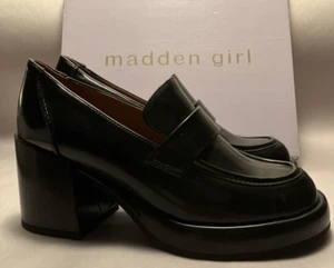 NIB Madden Girl Delphine Womens 8M Black Y2K Platform 3" Chunk Heel Loafers - Picture 1 of 12
