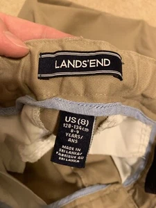 LANDS END Khaki School Uniform Perfect Chino Pants Boys 8 INSEAM 22 In. - Picture 1 of 7