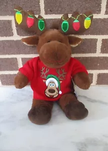 Build A Bear Elch "Hal" - bunt genähte Lichter auf Geweih 15" roter Strickpullover - Bild 1 von 5