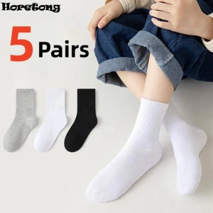 Horetong 5 Pairs Pure Cotton Soft Student Socks Breathable Absorbing Sweat Sport - Picture 1 of 24
