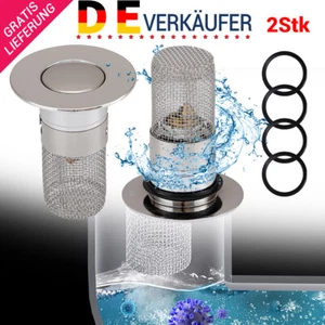 2 Stück Edelstahl Abflussstopfen Pop Up Waschbeckenstöpsel Abflusssieb 34-40mm - Bild 1 von 11