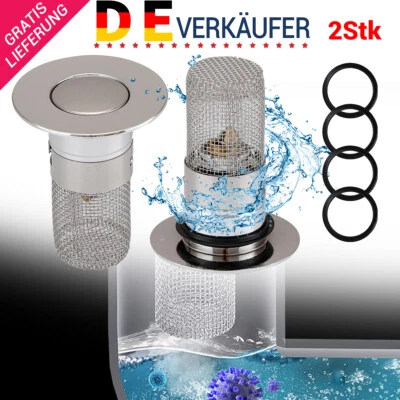 2 Stück Edelstahl Abflussstopfen Pop Up Waschbeckenstöpsel Abflusssieb 34-40mm - Bild 1 von 4