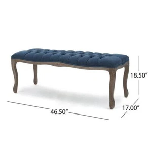 Noble House Bedroom Bench 17" W, Wood Frame Material In Natural + Blue Fabric - Picture 1 of 9