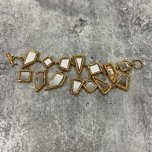 Vintage Christian LaCroix Costume Runway Jewelry Mirrored Gold Tone Bracelet
