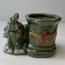 Vintage  Ceramic Elephant Lucky Bamboo Foliage Plant Vase Holder Asian 