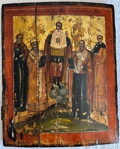 Antique Russian 18th-19th C. Orthodox Icon the Archangel Michael and Four Saints - Picture 1 of 9