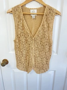 Vintage Floral Crochet Knit Vest Size XS Scalloped Cottage Granny - Picture 1 of 7